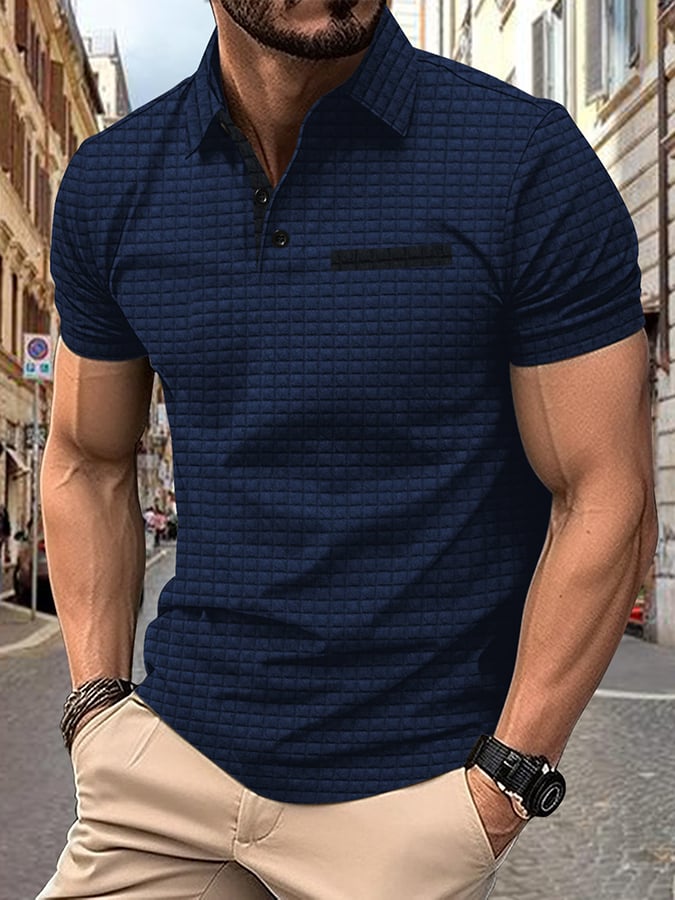 Camisa polo jacquard a cuadros Fabric de moda casual para hombre