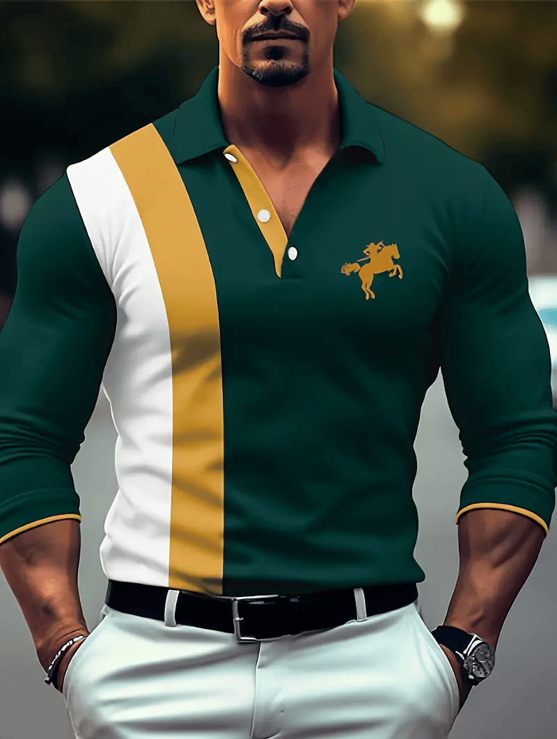 Camisa polo ejecutivo casual a rayas de manga larga para hombre