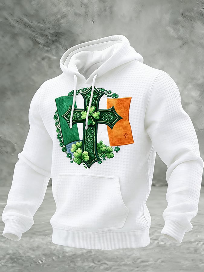 Sudadera St. Patrick's Day estampado casual con gorrasucha para hombre