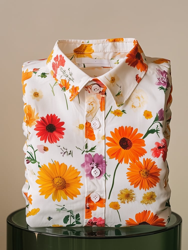 Camisa ejecutivo casual floral solapa de manga corta para hombre