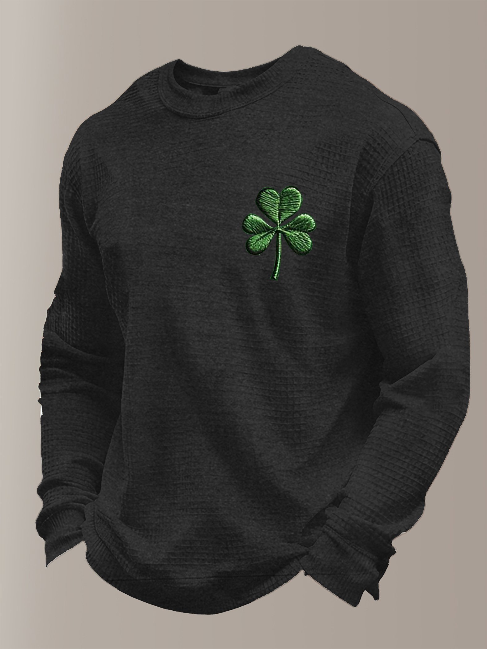 Camiseta St Patrick's Day estampado Waffle Fabric de manga larga para hombre