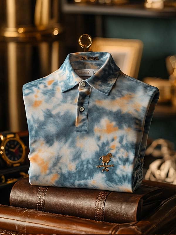 Camisa polo ejecutivo casual Tie-Dye Button de manga corta para hombre