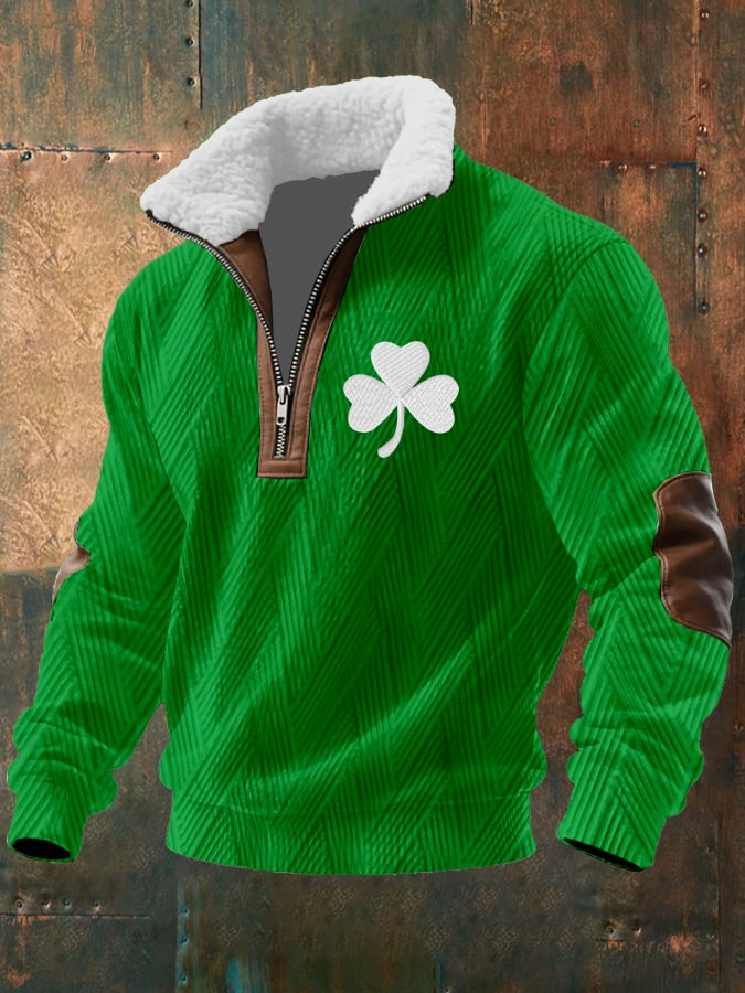Sudadera St. Patrick's Clover jacquard Fabric cierre Fur cuello de manga larga para hombre