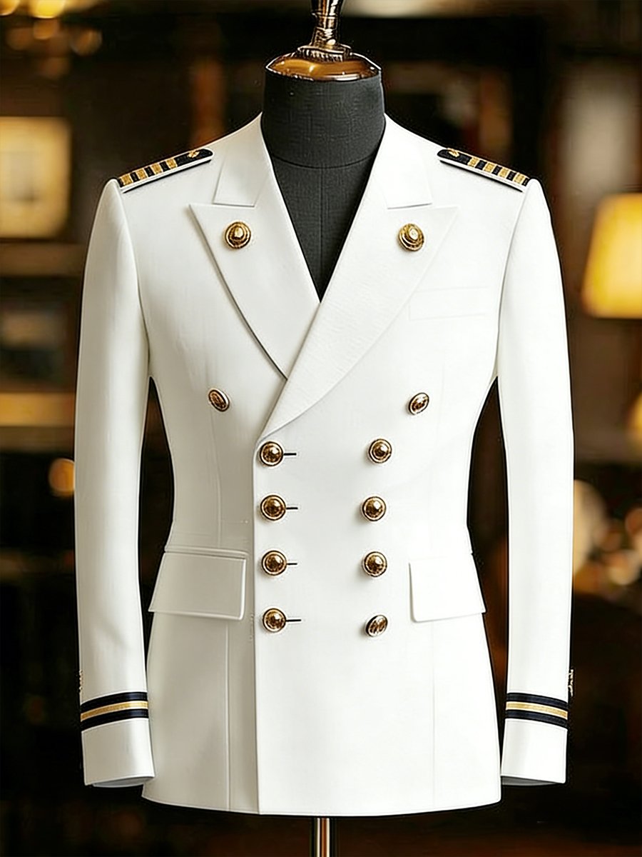 para hombre vintage Commemorative Navy Suit chaqueta