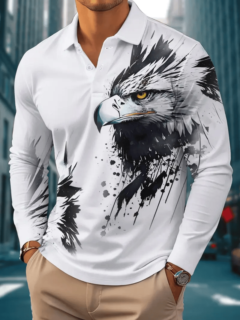 Camisa polo retro ejecutivo rayas estampado de manga larga para hombre