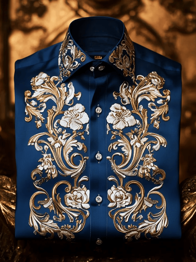 Camisa de lujo Romantic Contrast Color estampado de manga larga para hombre
