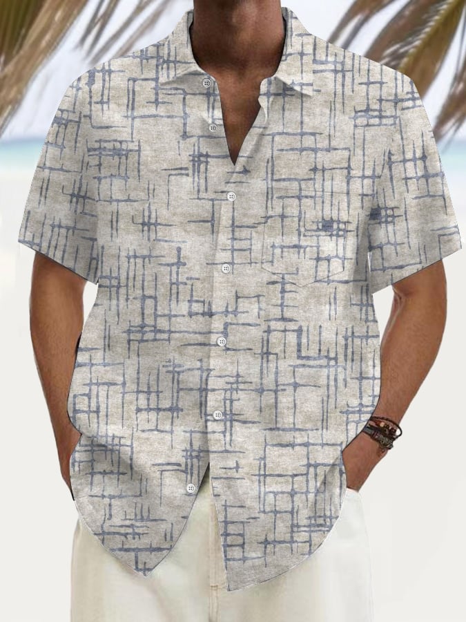Camisa vintage Textured estampado casual Vacation (With Pockets) para hombre