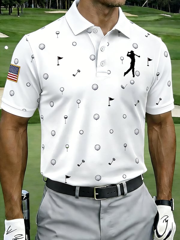 Camisa polo retro USA estampado Golf para hombre