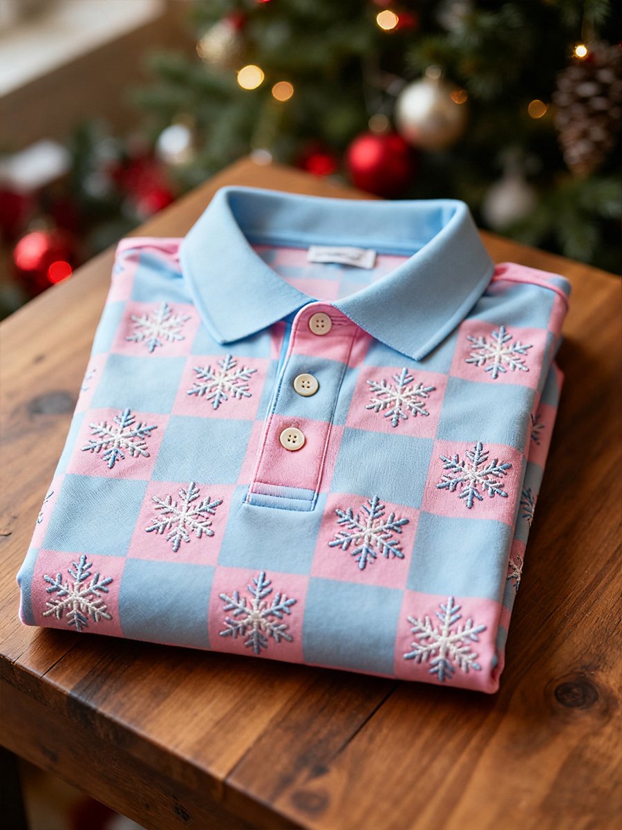Camisa polo ejecutivo a cuadros Snowflake Button de manga larga para hombre
