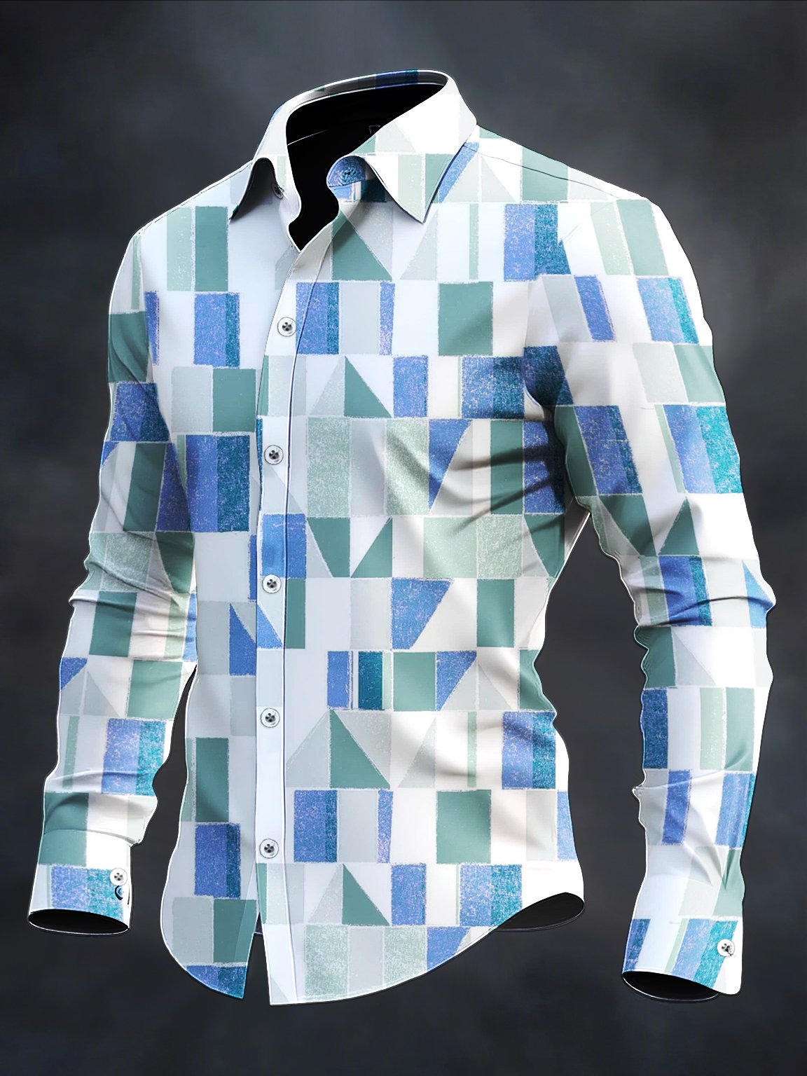 Camisa retro casual geométrico Art de manga larga para hombre