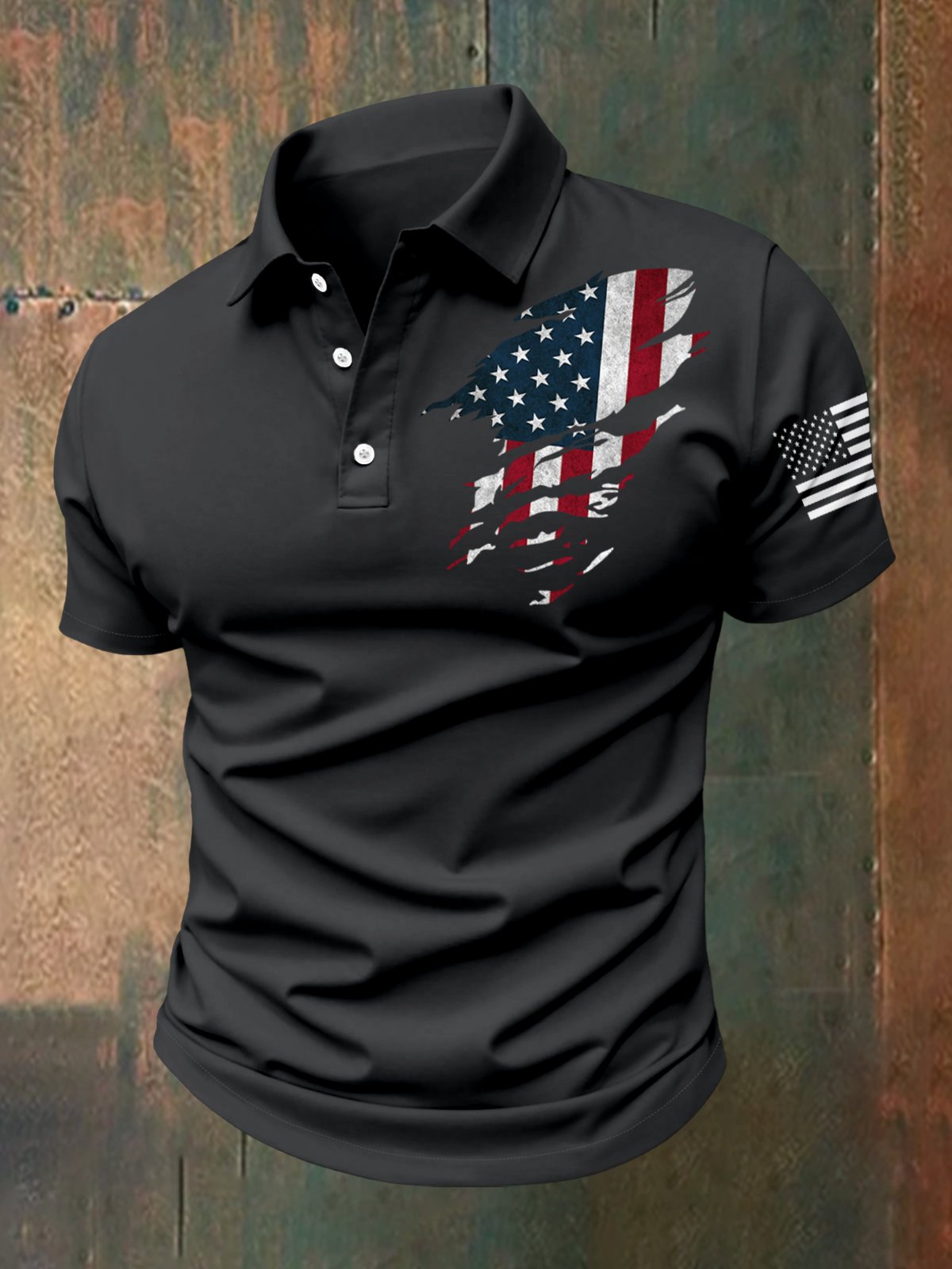 Camisa polo para exterior Independence Day American Flag Button de manga corta para hombre