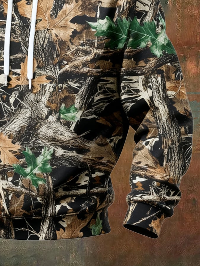 Sudadera retro desgastado en bloques de color camuflaje estampado casual de manga larga para hombre