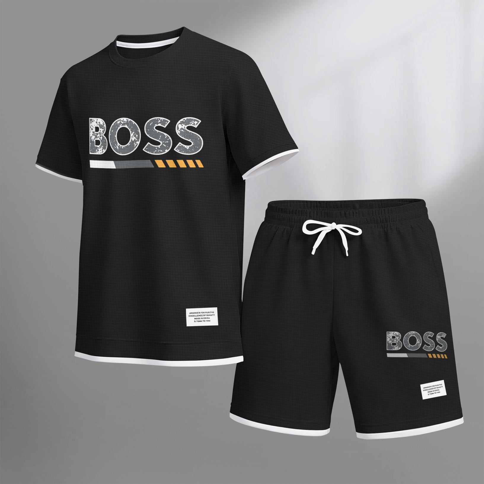 Camisa de lujo tejido tipo waffle de manga corta & shorts Set 13 para hombre