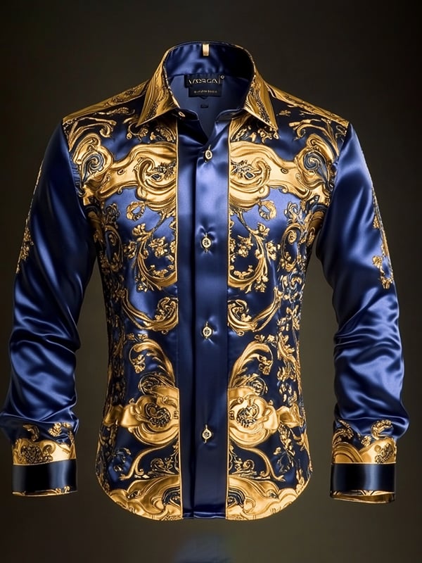 Camisa satén Luxe de manga larga con botones para hombre