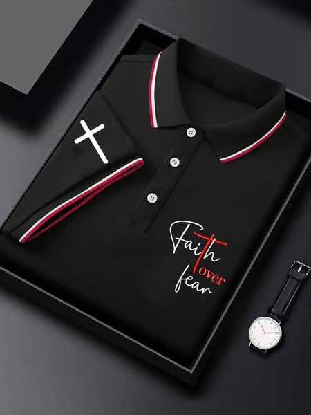 Camisa polo retro Faith Over Fear estampado para hombre