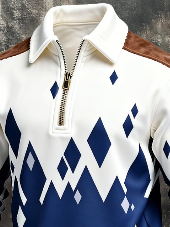 Sudadera retro en bloques de color estampado cierre para hombre