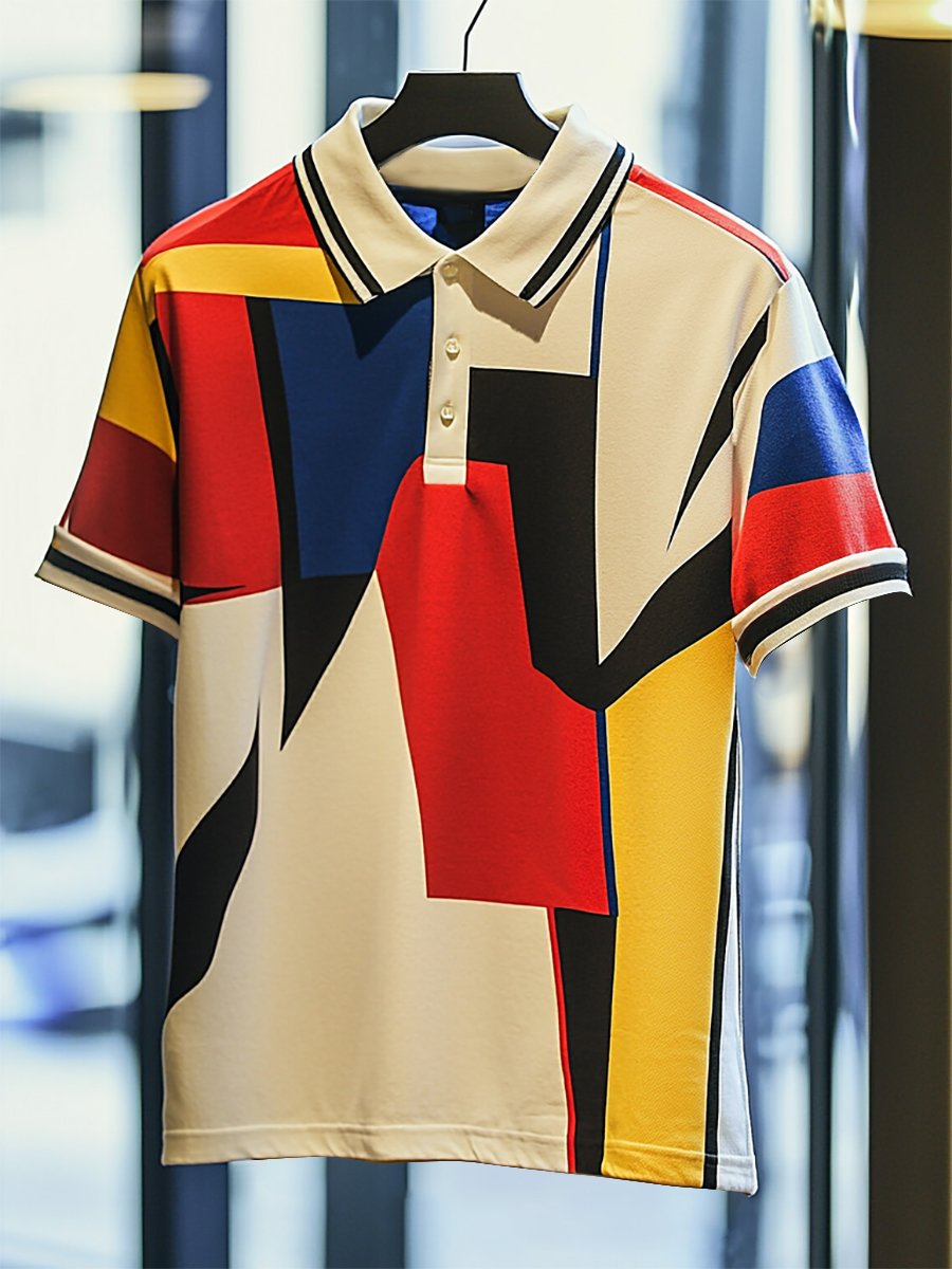 Camisa polo ejecutivo casual Bauhaus estampado Button de manga corta para hombre