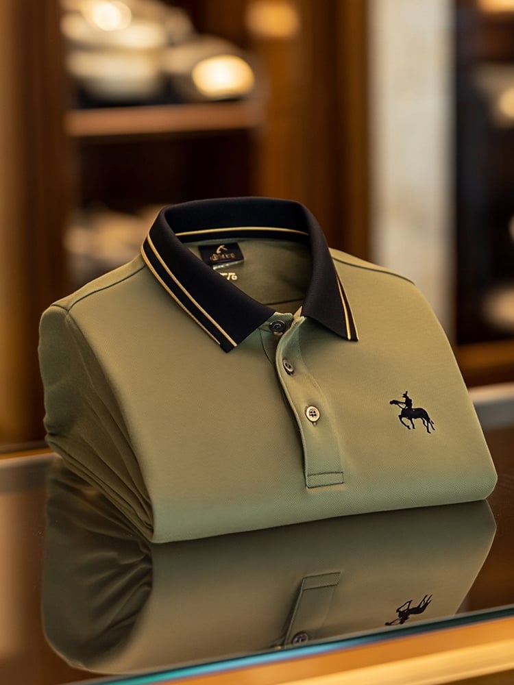 Camisa polo Smart casual Khaki Logo Button de manga corta para hombre