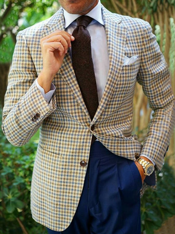 Chaqueta vintage Single-Breasted a cuadros Gentleman's ejecutivo Suit para hombre