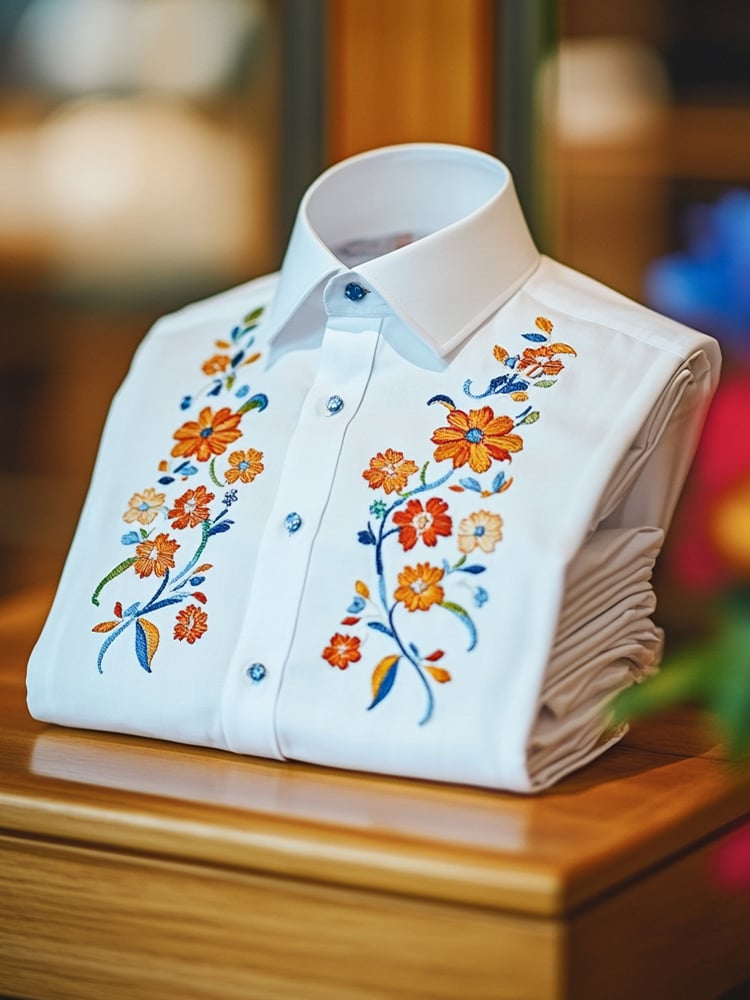 Camisa ejecutivo casual floral solapa de manga corta para hombre