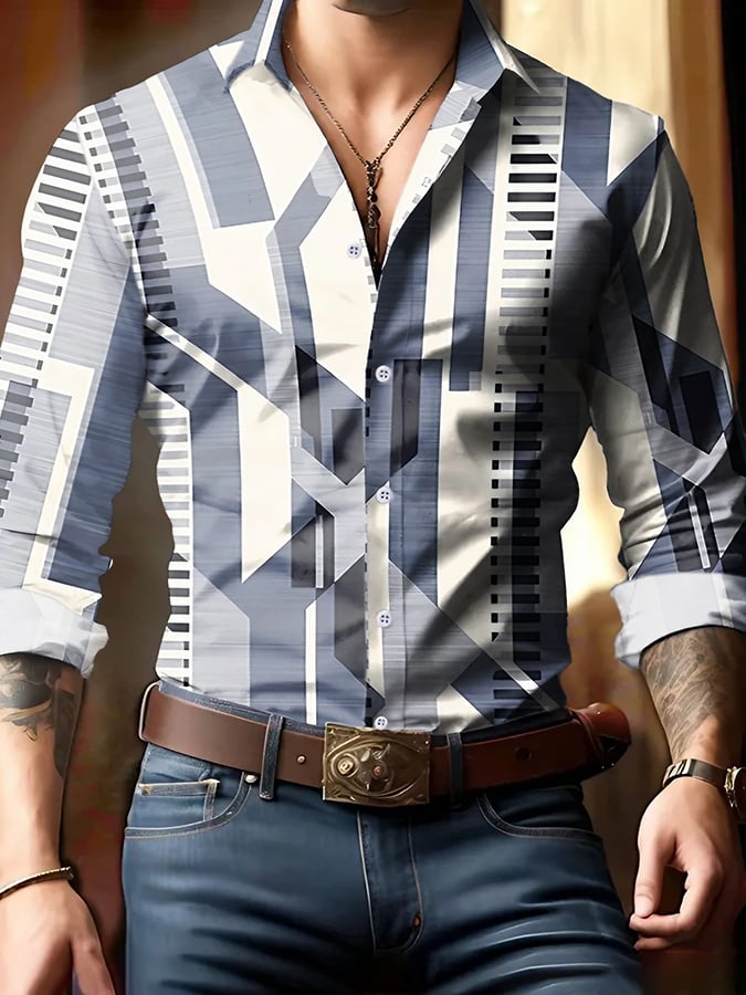 Camisa geométrico estampado ejecutivo para hombre