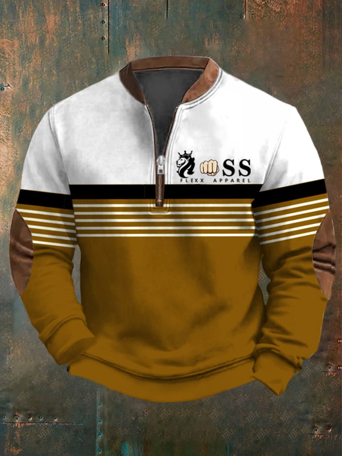 Sudadera retro Letter Design estampado casual cierre cuello de manga larga para hombre
