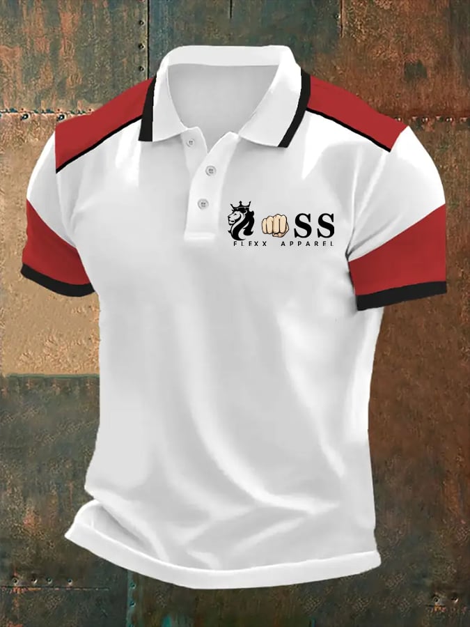 Camisa polo retro Letter estampado casual para hombre