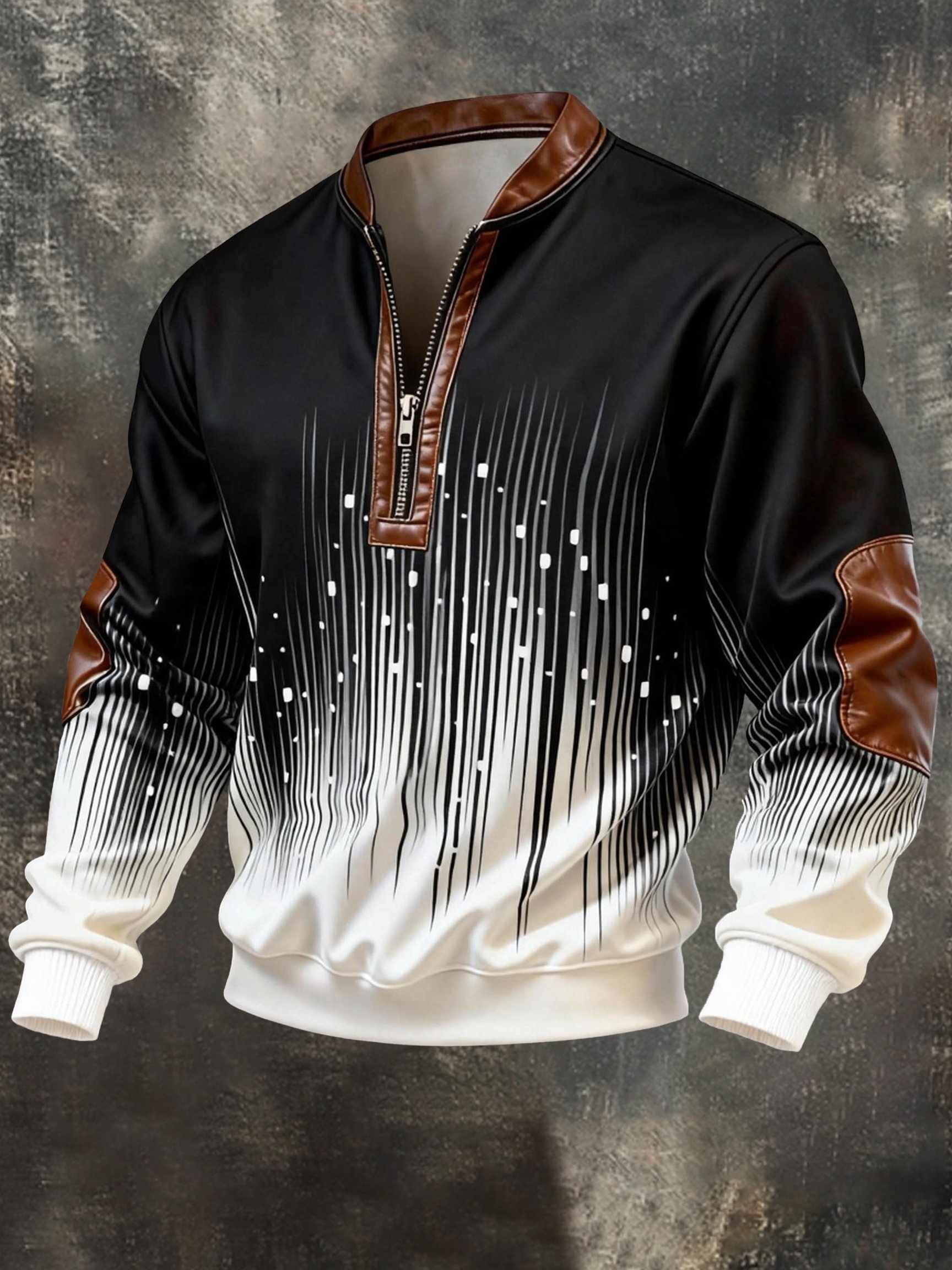 Sudadera vintage Color-Block estampado con cierre con gorrasucha para hombre