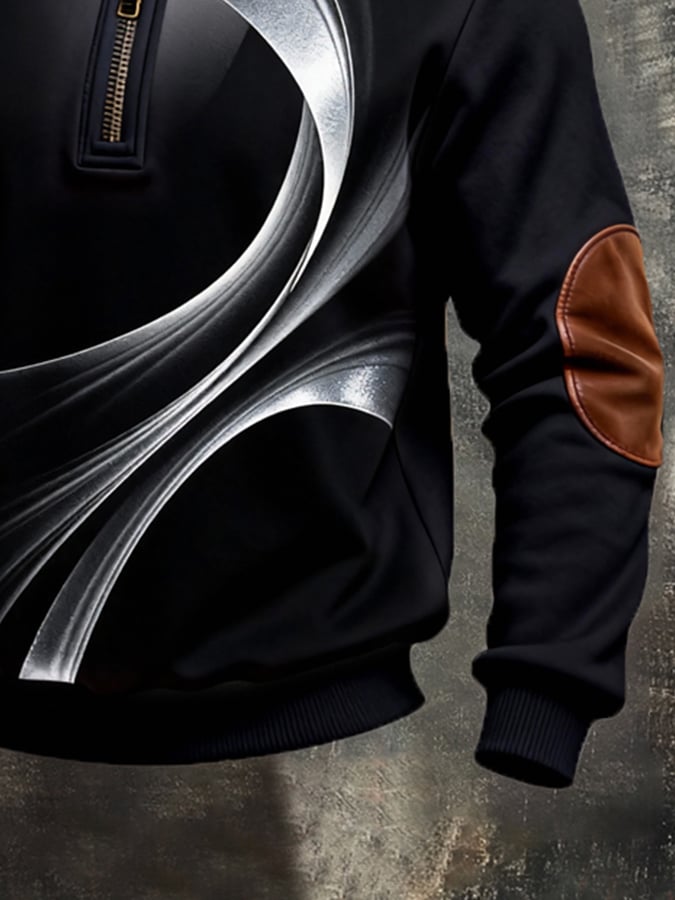 Sudadera retro en bloques de color estampado Color-Blocked con cierre para hombre