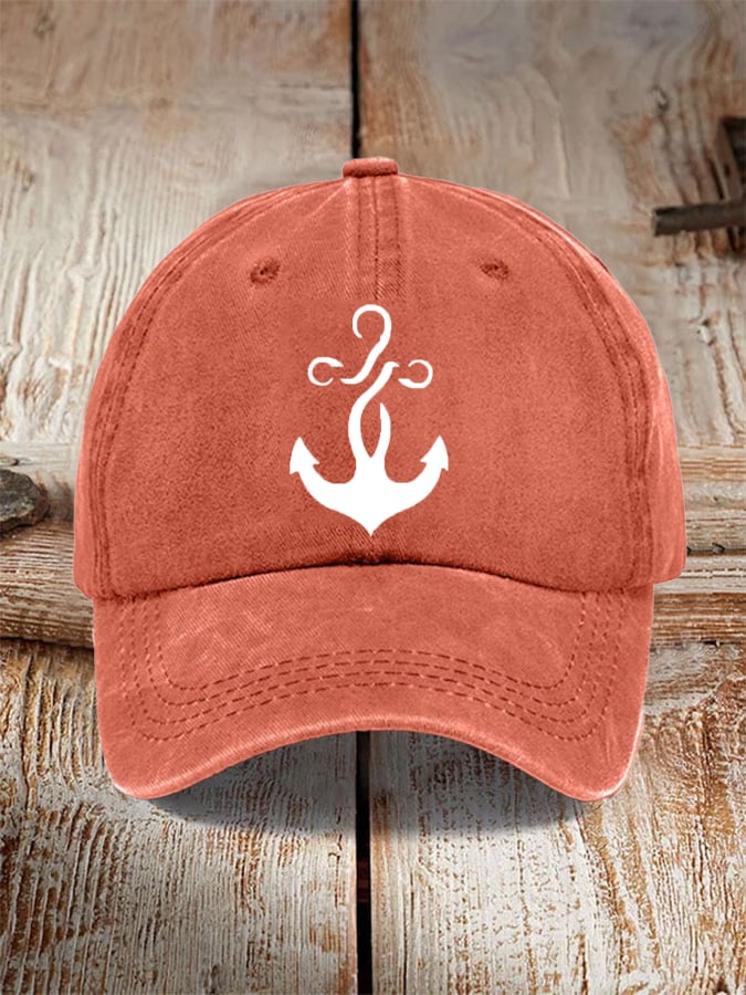 Unisex desgastado Washed de algodón "Anchor" Holiday casual estampado Hat