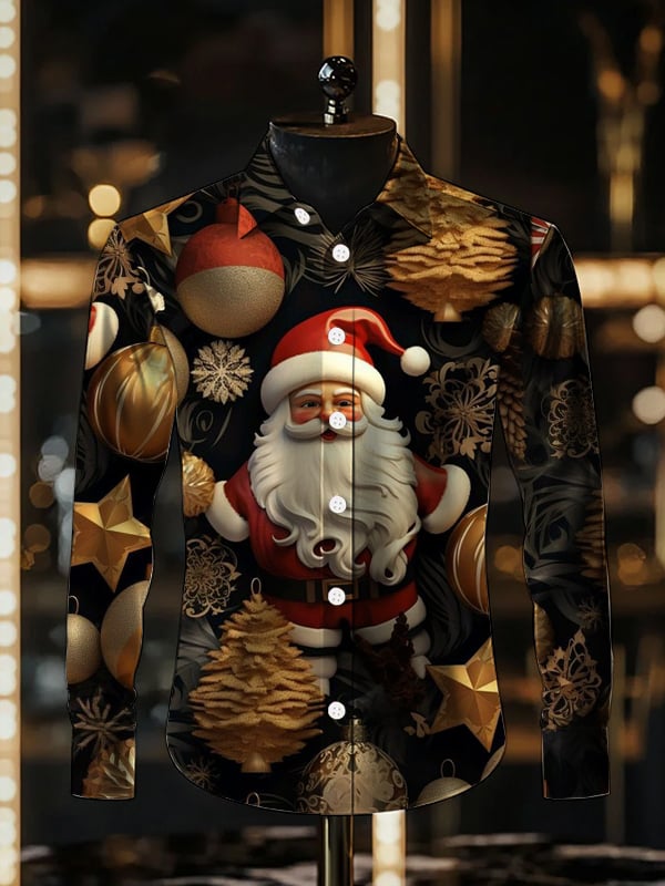 Camisa de lujo Romantic Christmas estampado de manga larga para hombre
