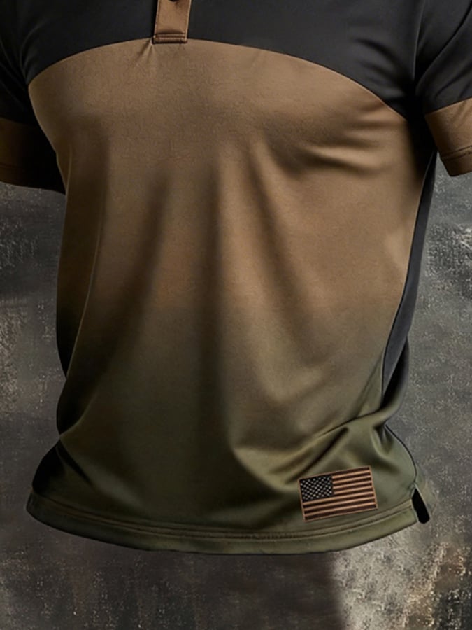 Retro Patriot en bloques de color Polo Collar de manga corta para hombre