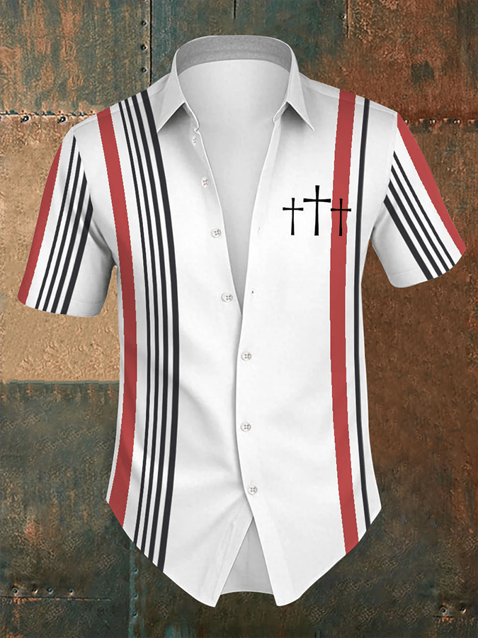 Camisa retro Faith a rayas de manga corta para hombre