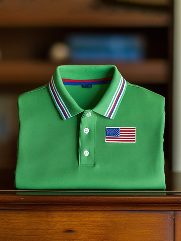 Camisa polo clásico ejecutivo Flag Independence Day de manga corta para hombre