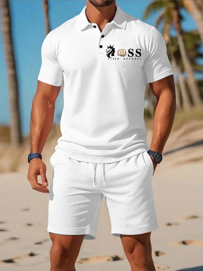 Camisa polo retro Letter Design casual ejecutivo de manga corta Suit para hombre