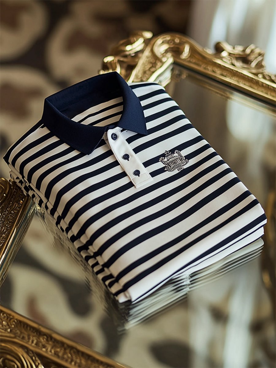 Camisa polo ejecutivo casual a rayas Button de manga corta para hombre