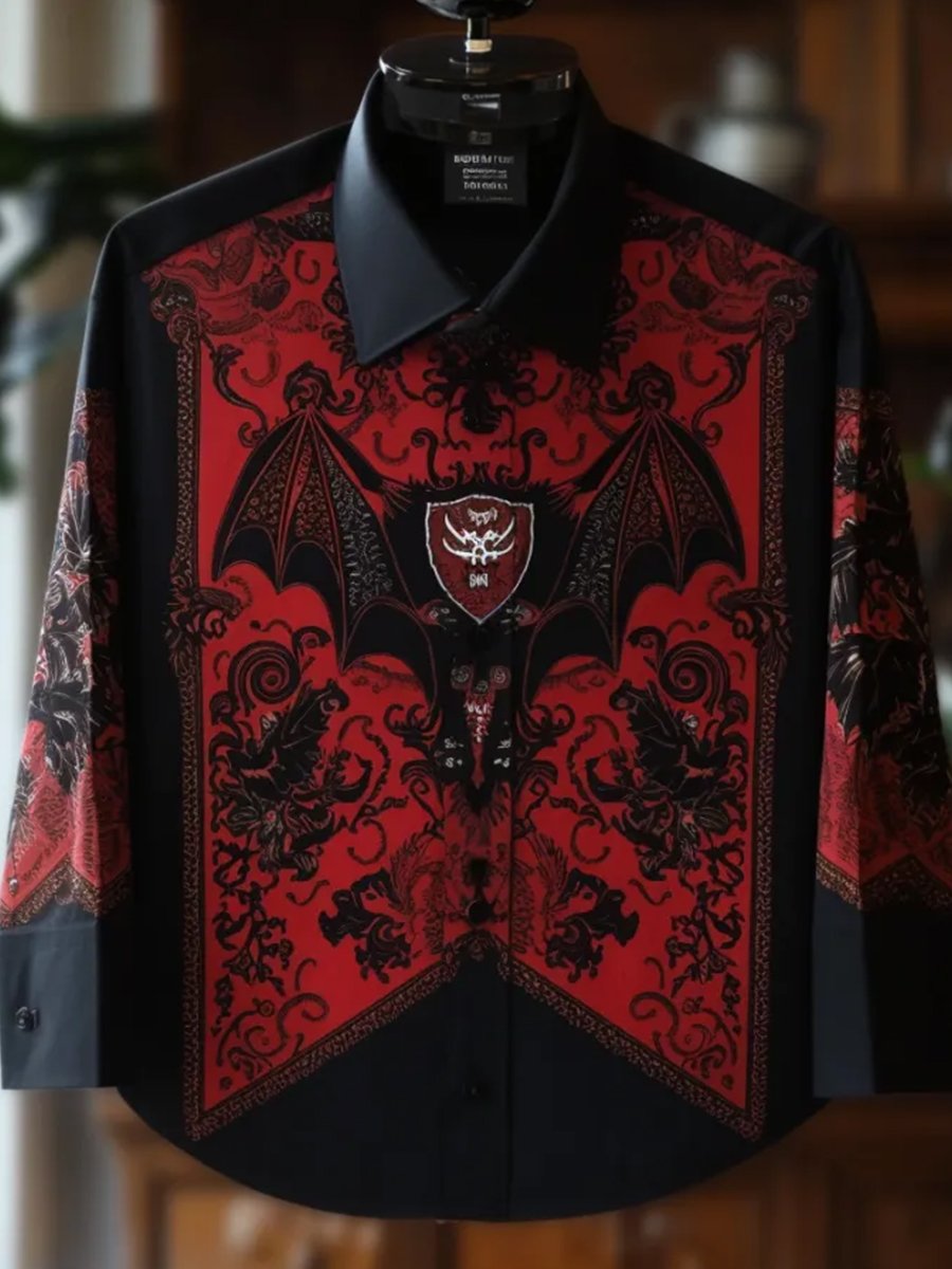 Camisa Gothic Dark Halloween Skull estampado de manga larga para hombre
