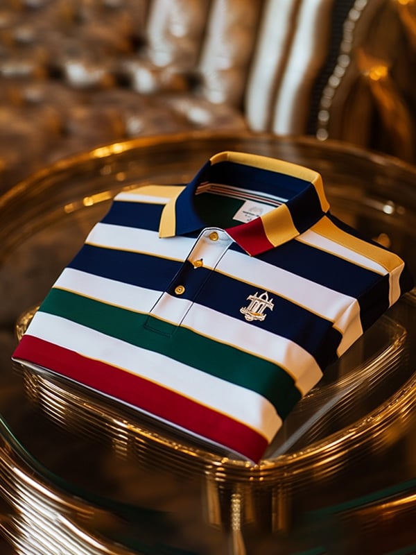 Camisa polo vintage ejecutivo Logo rayas estampado de manga larga para hombre