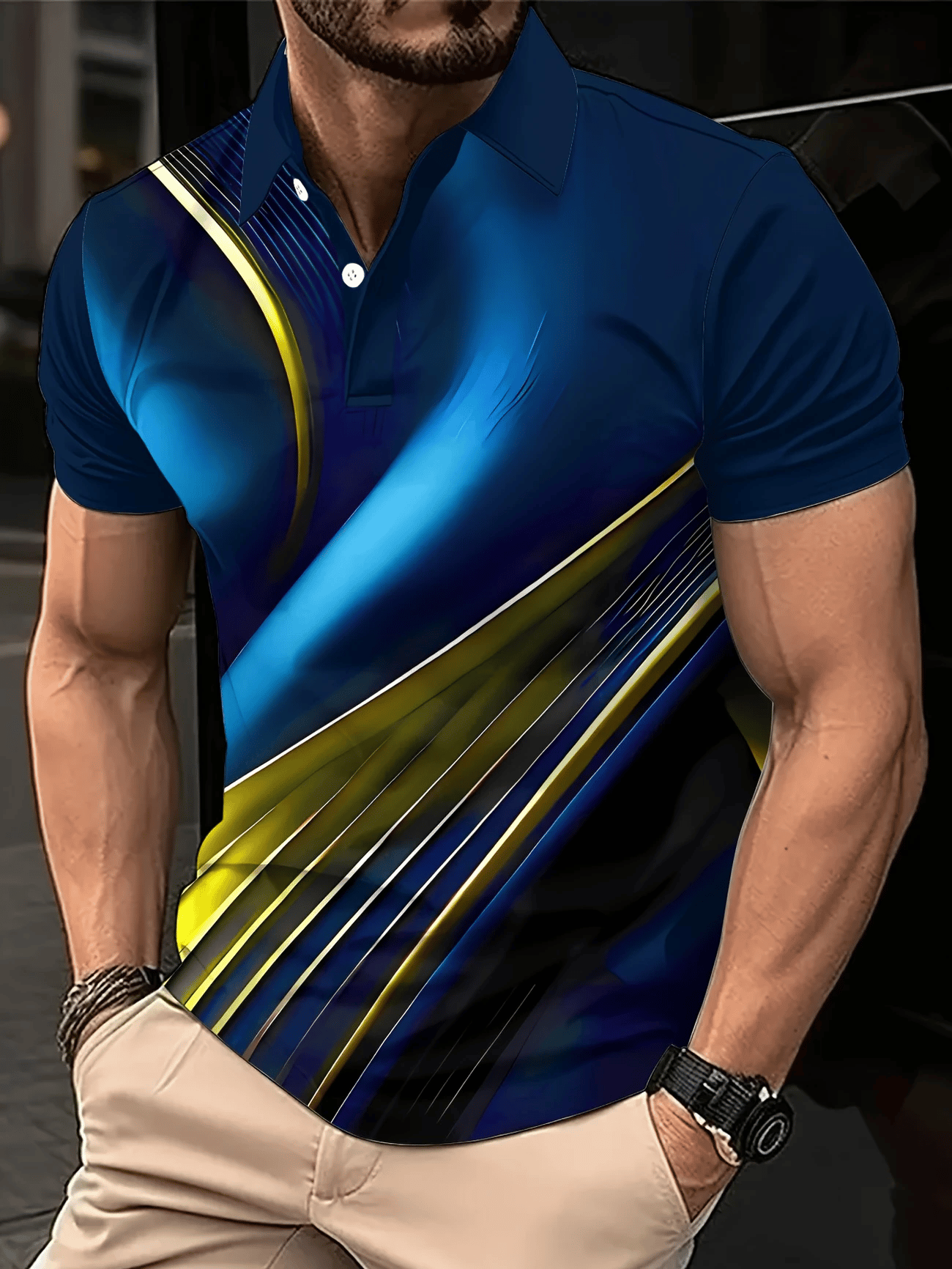 Camisa polo clásico ejecutivo Logo Button de manga corta para hombre