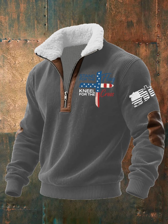 Sudadera I Stand For The Flag I Kneel for The Cross Faith estampado con gorrasucha para hombre