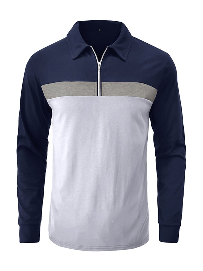 Camisa polo Colorblock cierre de manga larga para hombre