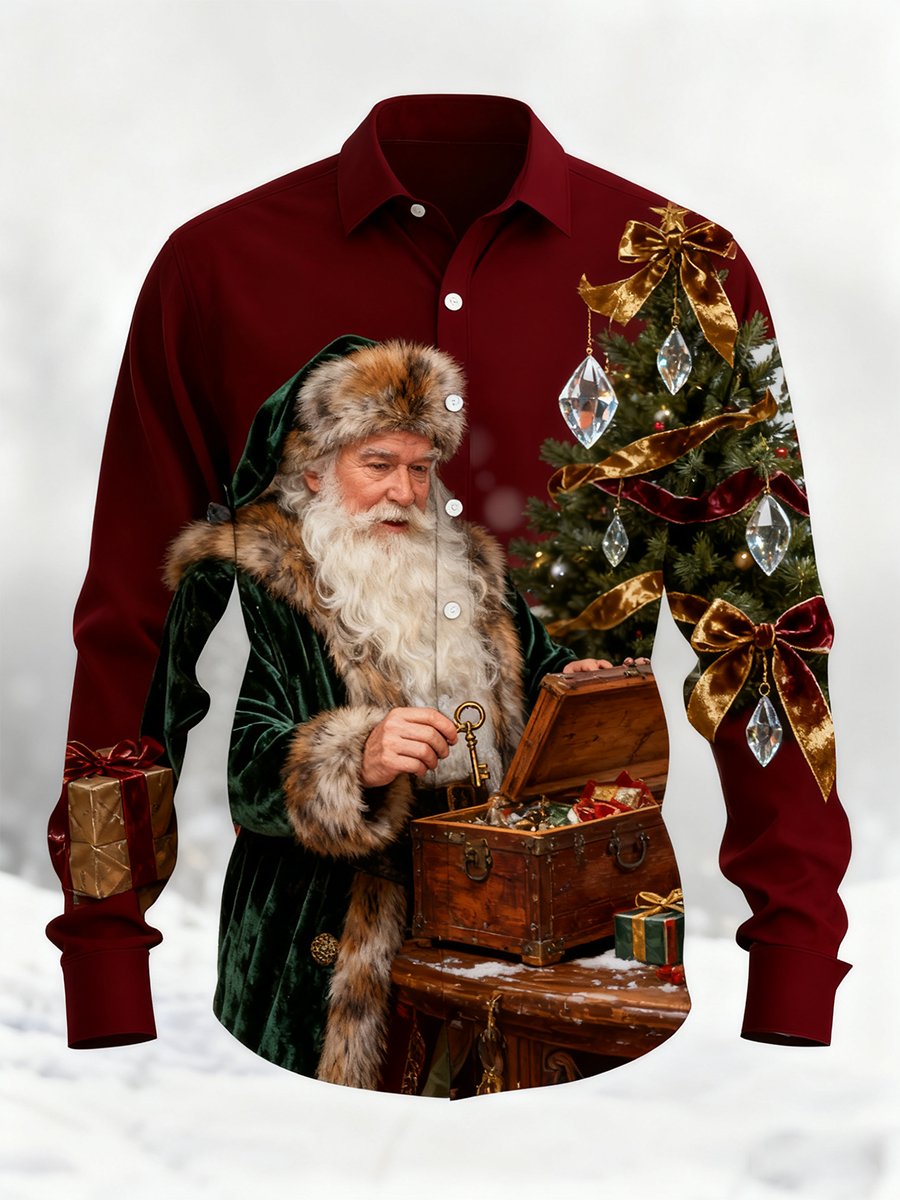 Camisa vintage Christmas Art de manga larga para hombre