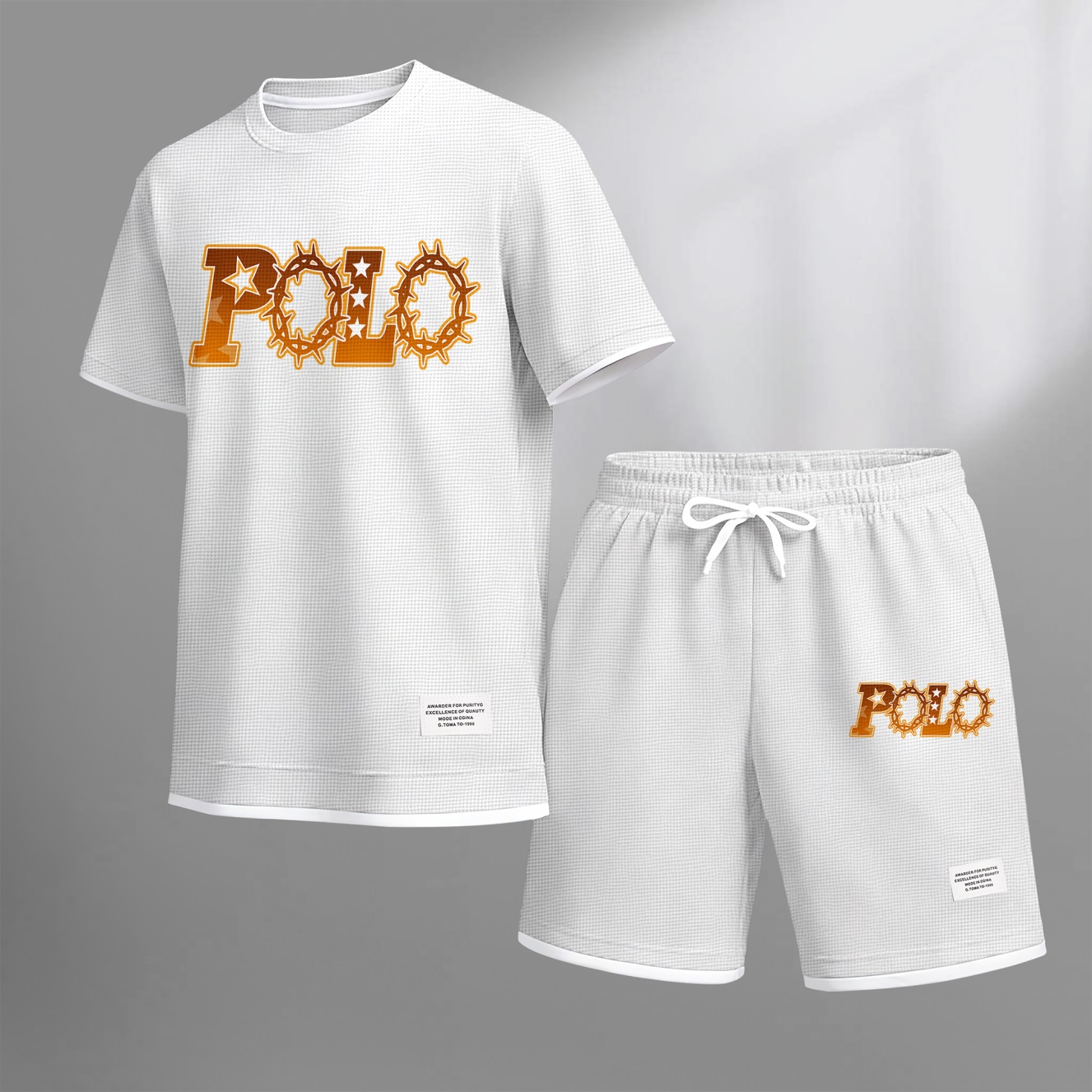 Camisa retro Thorns estampado Waffle Fabric de manga corta And shorts Set para hombre