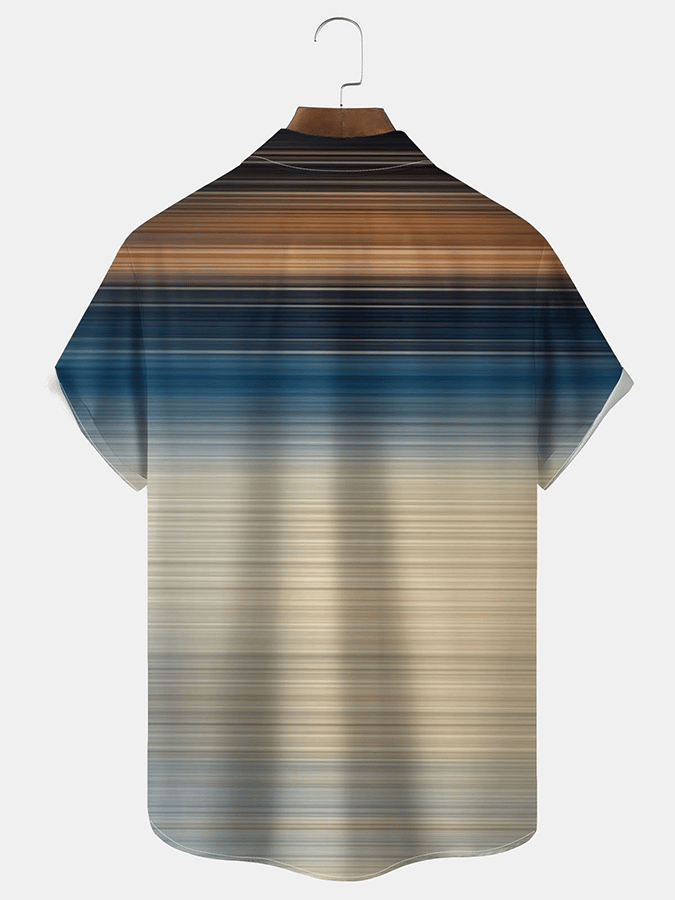 Camisa retro degradado geométrico Art estampado de manga corta bolsillos para hombre