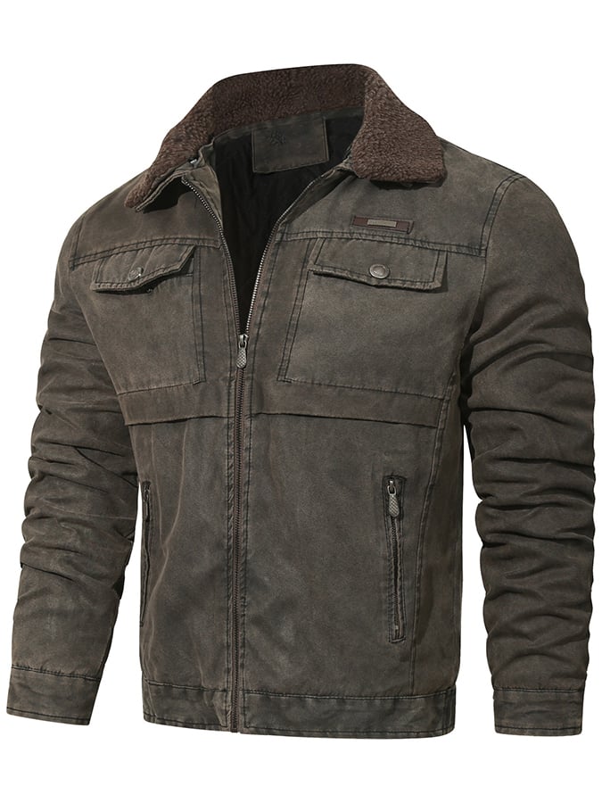 Chaqueta holgado casual solapa Plush para hombre