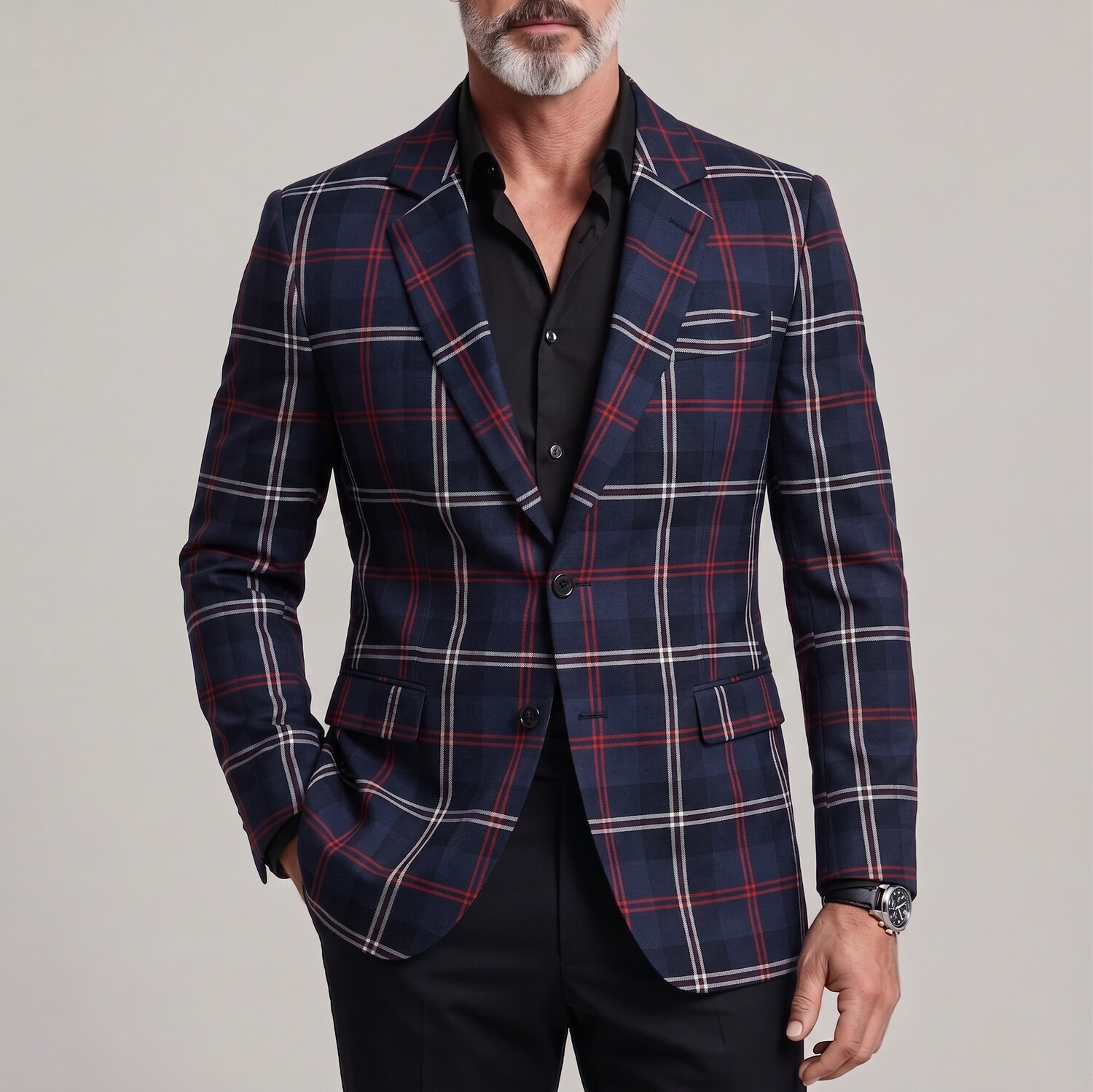 para hombre clásico Plaid Print Notch Lapel Two Button Slim ejecutivo casual saco