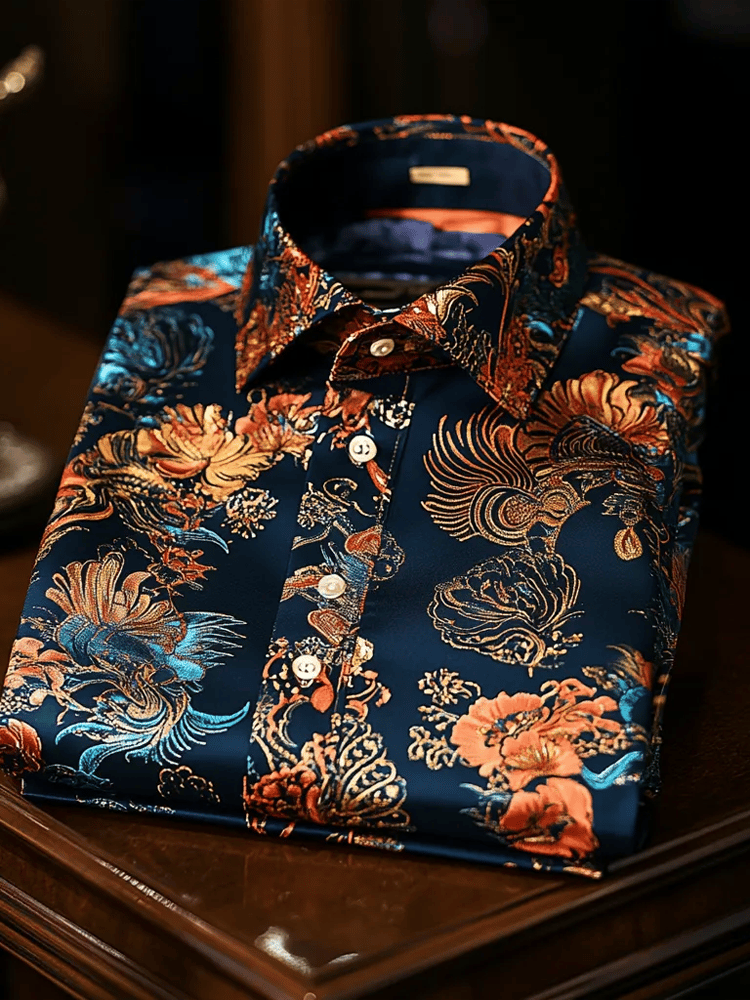 Camisa de lujo vintage de manga larga para hombre
