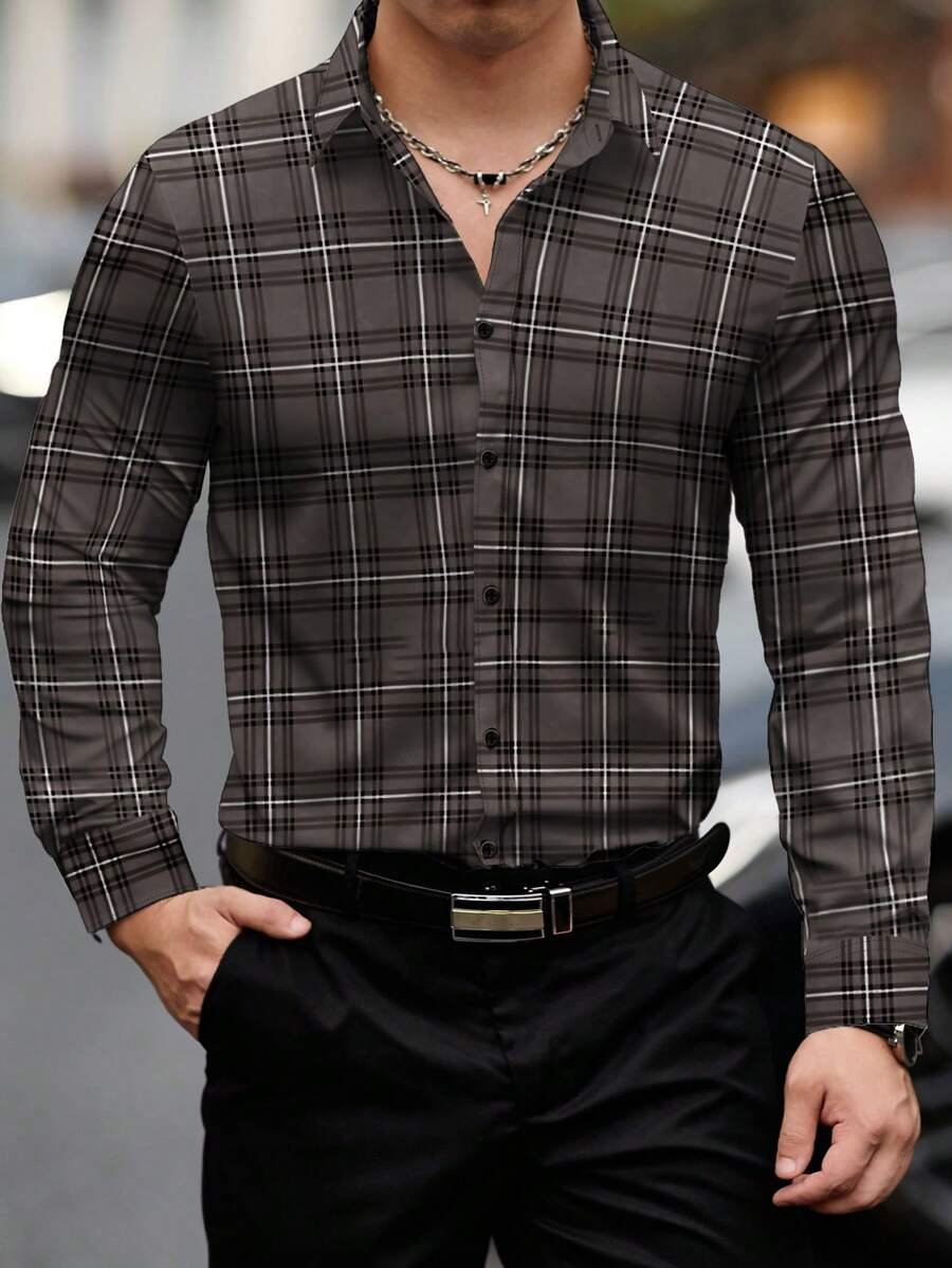 Camisa Street Style ejecutivo casual estampado de manga larga para hombre