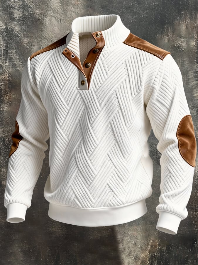 Sudadera retro jacquard texturizado Patchpara trabajo Comfortable Color-Blocked con cierre para hombre