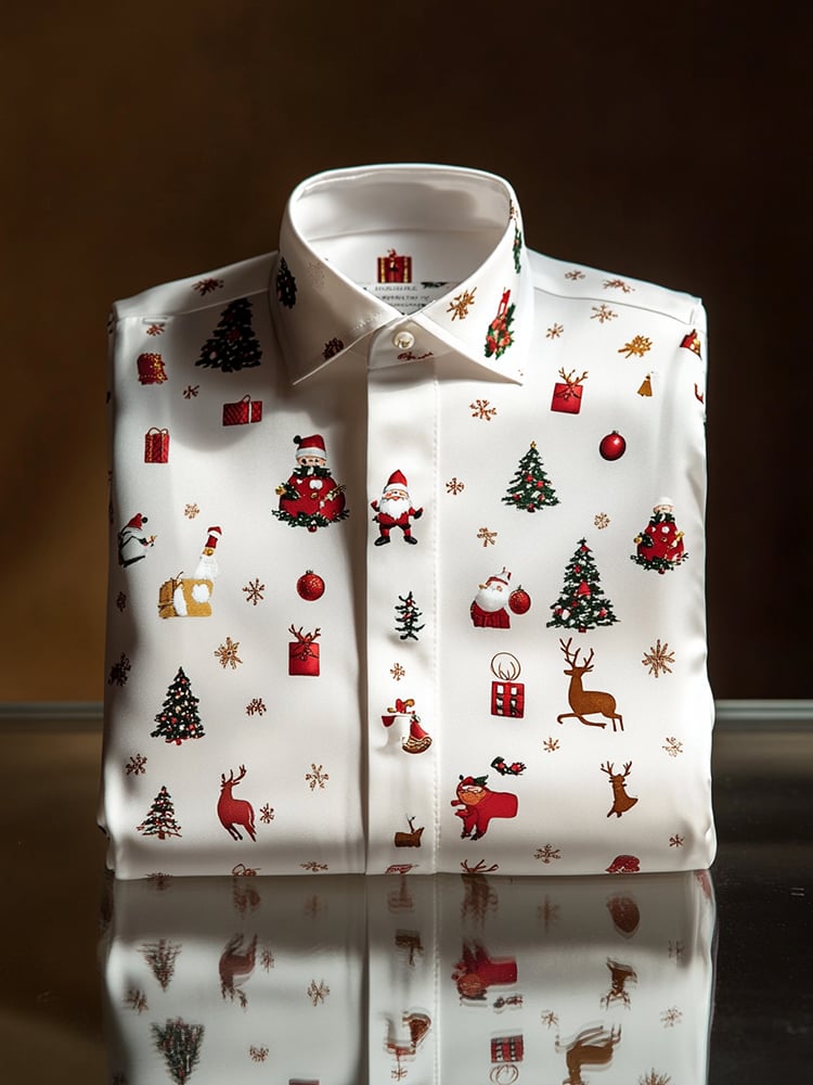 Camisa Christmas satén Luxe de manga larga con botones para hombre